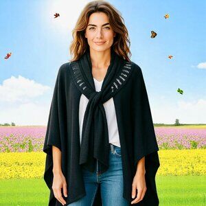 Stella Carakasi Black Long Cardigan Sweater Cowl Scarf
